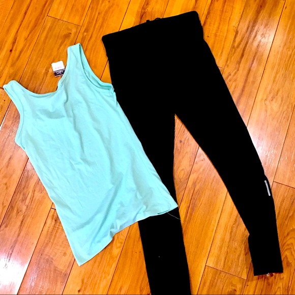 Teal aqua tank top and black fitness compression leggings - activewear g… - Picture 4 of 5